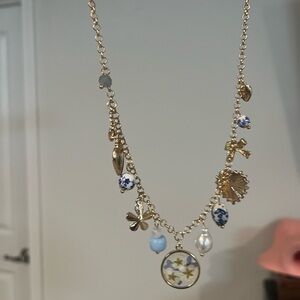 Francesca’s Gold and Blue Charm Necklace with Tags